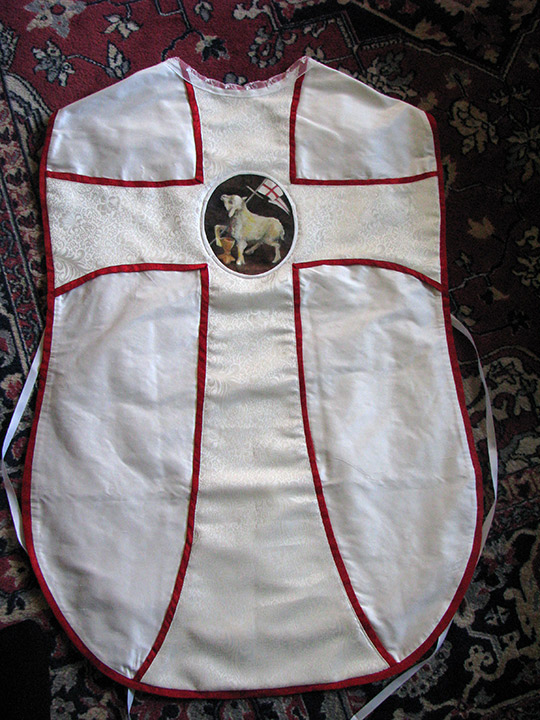 white silk travel vestment